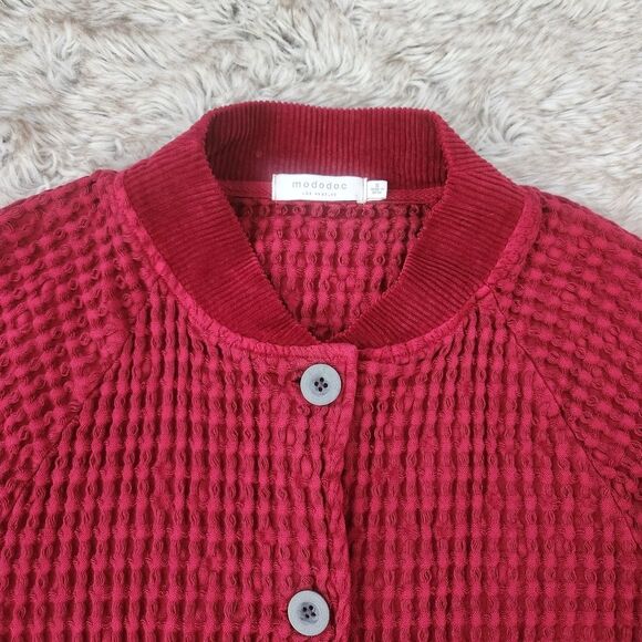 Mododoc Red Waffle Knit Cropped Boxy 100% Cotton Jacket Size Small - Picture 4 of 12